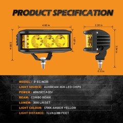 AUXBEAM 5″ LED Work Light Bar Spot Pods Fog Driving Amber Lamp for Jeep Ford 4″