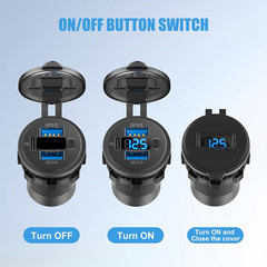 12-24V Dual USB Car Fast Charger Socket QC3.0 Port & PD Voltmeter Boat Marine RV