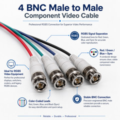 4 BNC Male to Male Component Video Cable – 6ft / 10ft / 25ft