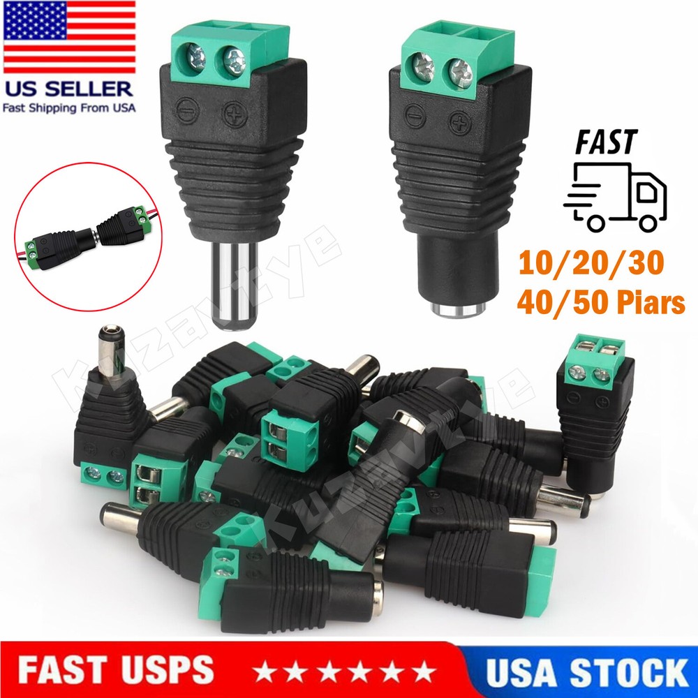 20 Pairs Male Female DC Power Jack Connector Plug 2.1 x 5.5mm for Audio CCTV LED
