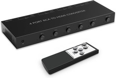 NEW 4 Port RCA to HDMI Converter 1080P AV CVBS Switch 4:3 16:9 Remote