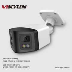 VIKYLIN 4K 8MP 180° Panoramic Bullet IP Camera Dual Light Full Color IR Swith