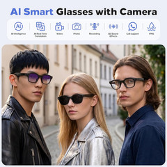 AI Smart Glasses with Camera 8MP, 4K Video, Bluetooth Ai Glasses for Men Women,