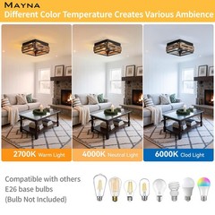 MAYNA Farmhouse Ceiling Light, 2-Light Rustic Flush Mount Light Brown
