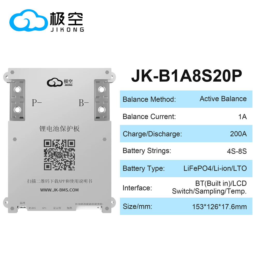 JK Smart BMS 4S-8S 12V-24V 200A Li-ion LiFePo4 BMS 1A Active Balance BT/LCD lot
