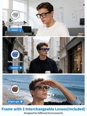 AI Bluetooth Smart Glasses with Interchangeable Lenses HD Camera for iOS Android
