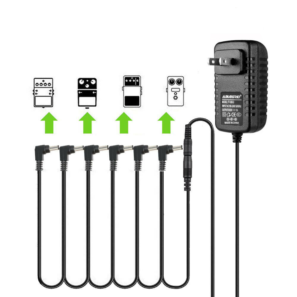 US 9V DC 1A Guitar Effect Pedal Power Supply Adapter 6 way Daisy Chain Cable Kit