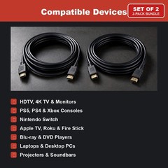 HDMI to HDMI Cable 6FT 4K Set of 2 for HDTV Monitor PS5 PS4 Xbox Blu-ray Player
