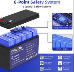 LiFePO4 12V 7Ah Lithium Battery Rechargeable Fast Charging Multi-Purpose