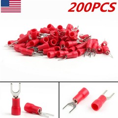 200pcs RED FORK SPADE TERMINAL 22-16GA #8 VINYL INSULATED CRIMP WIRE CONNECTOR