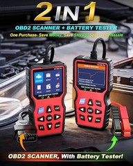 Easy to Use 2-in-1 OBD2 Scanner with Battery Tester: 1S Read & Clear Check