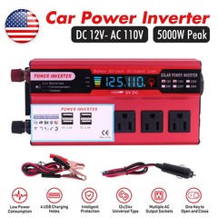 Car Power Inverter 5000W DC 12V To AC 110V Pure Sine Wave Solar Converter 4 USB
