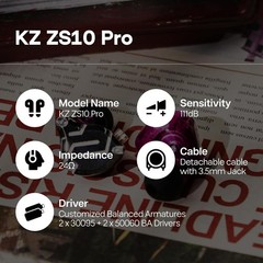 Linsoul KZ ZS10 Pro 4BA+1DD 5Driver In-Ear Monitor Wired Earbuds with Mic Purple