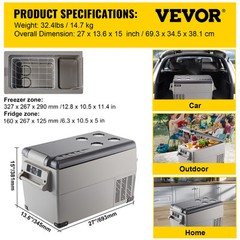 VEVOR 1.23Cuft Compressor Portable Small Refrigerator Cooler Freezer Home