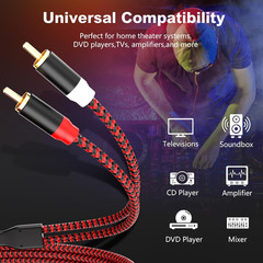 15Ft RCA Male to Male Stereo Audio Cable – Nylon-Braided for Hi-Fi Systems
