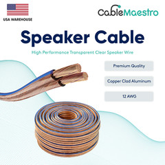 Car 12AWG 12/2 Speaker Cable Transparent Wire Audio Stereo 25 100 250FT Clear