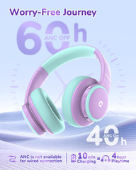 BTH26 Active Noise Cancelling Headphones for Kids, 60H Play Time, Safe Volume 80
