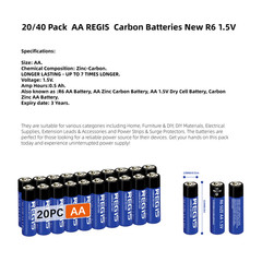 20-Pack AA High-Performance Carbon Batteries, 1.5 Volt，Durable, high capacity.