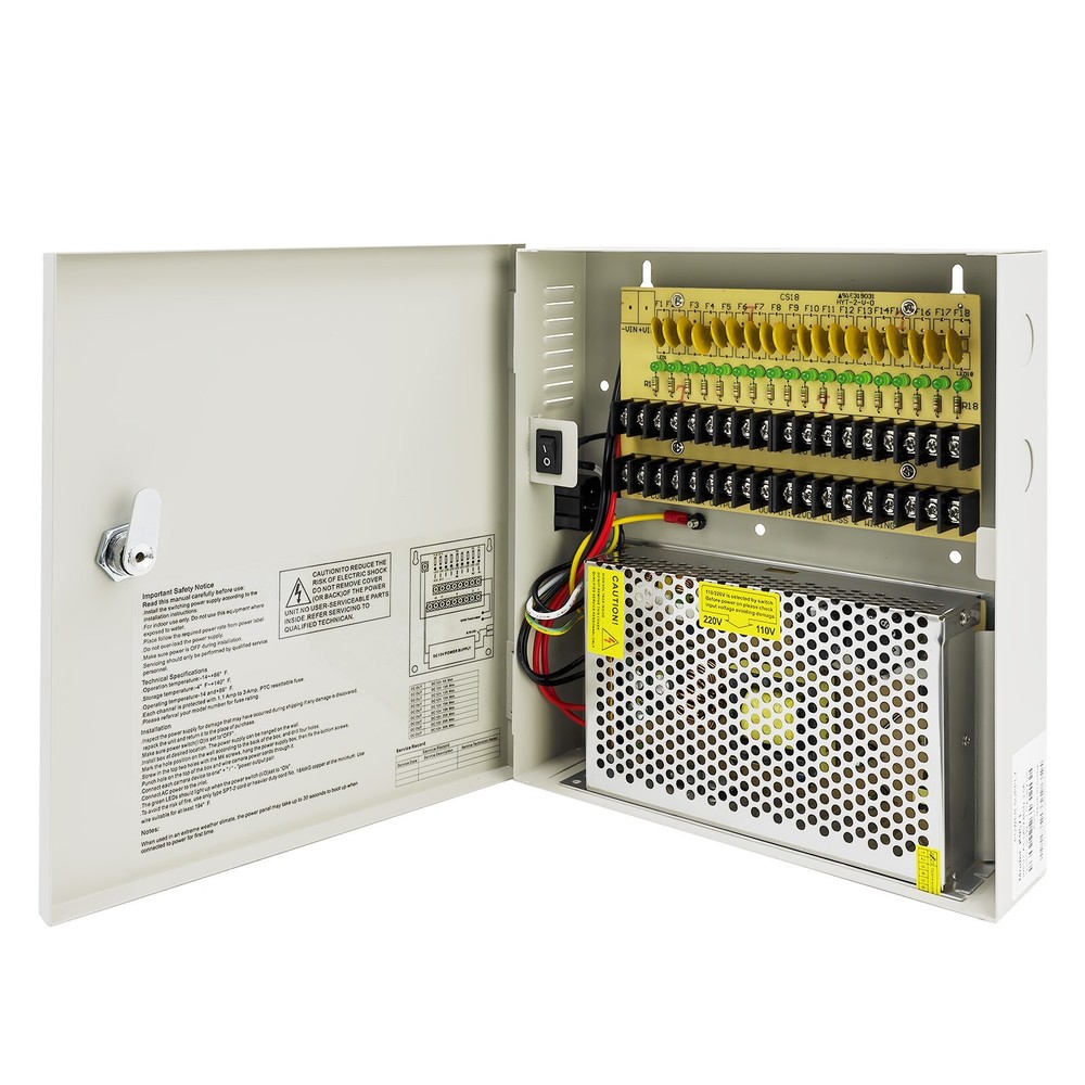 18 CH CCTV Power Supply Box DC 12V 10A fit CCTV DVR Security System and Cameras