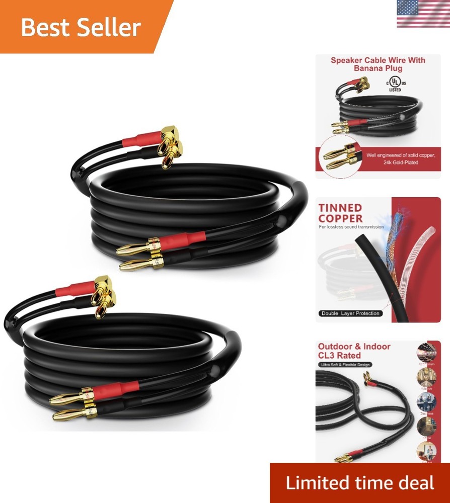 Bi-Wire Speaker Cable 6ft with Gold-Plated Banana Plugs for Home Audio