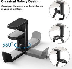 Headphone Stand PC Gaming Headset Holder Clamp-on Under Desk Hanger Hook Mount