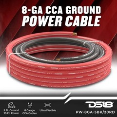 DS18 Ultra Flex Power & Ground Wire Kit | 8-Gauge CCA | 20FT Red + 5FT