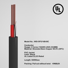 16AWG Speaker Wire 16 Gauge Oxygen-Free OFC UL CL2/3 Rated Cable 500FT 2/16 4/16