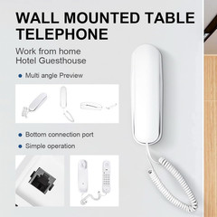 White OF-990 Slimline Telephone Wall-Mountable Basic Corded Telephone No AC Powe