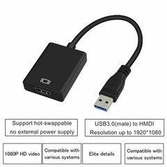New HD 1080P USB 3.0 to HDMI Video Cable Adapter For PC Laptop HDTV LCD Black
