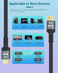 1.5m HDMI 2.1 Cable 8K 60Hz 4K 120Hz 3D HDR 48Gbps HiFi eARC Dolby 59″ FREE SHIP