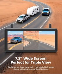 AUTO-VOX Wireless Rear & Side View Camera 7.2″ 1080P Triple-Split Screen Monitor