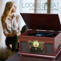 10-in-1 Bluetooth Record Player Multifunctional 3-Speed Turntable Vinyl Record