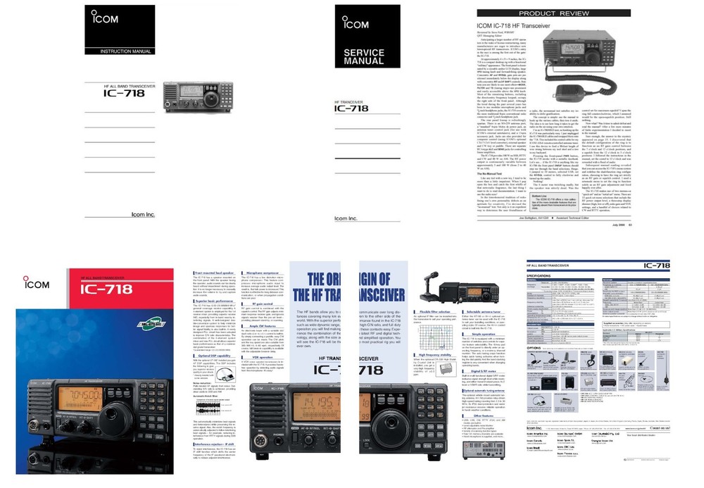 ICOM IC-718 INSTRUCTION MANUAL + SERVICE MANUAL + COLOR BROCHURE – 32LB PAPER