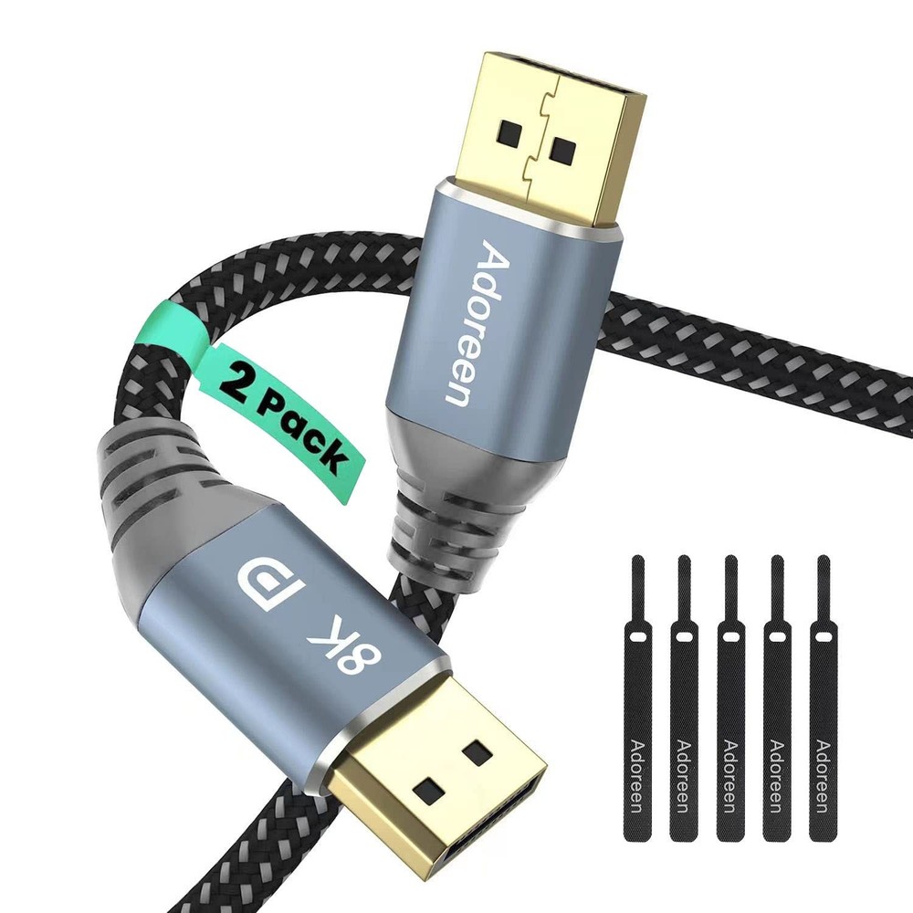 2 PCS 4 Ft VESA 8K DisplayPort 1.4 Cable 32.4Gbps HBR3 HDR Braided Cord