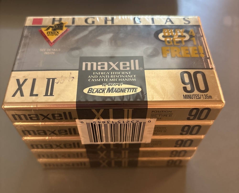 5 Maxell XLII Cassette tapes 90 Minute New Sealed EIC Type II High Bias