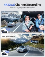 Advanced 4K+1080P Dash Cam with Night Vision & 5.8GHz WiFi Connectivity – 64GB