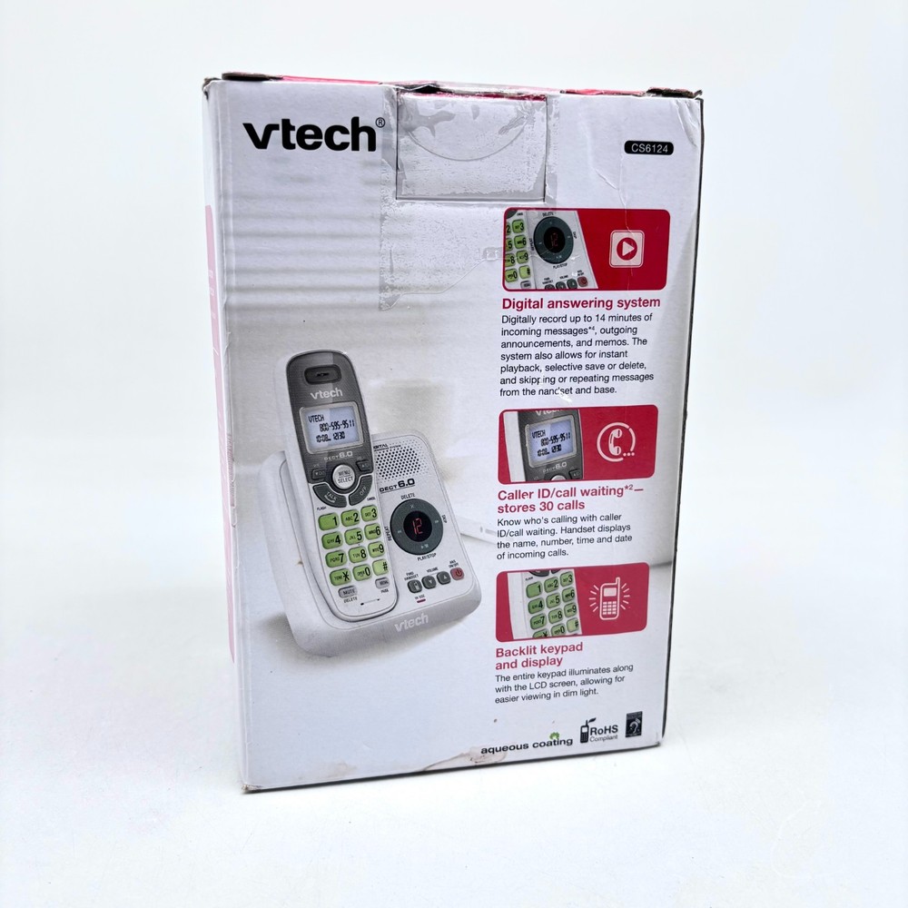 Vtech Dect 6.0 Digital Answering Phone System Model CS6124 – White Blue