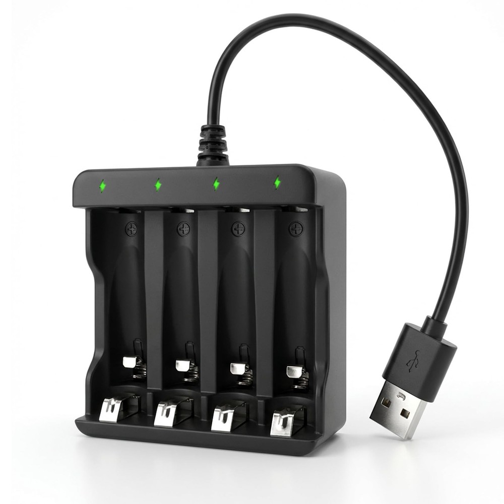 BEVIGOR 4 Bay AA AAA Battery Charger, USB High Speed Independent Slot Black
