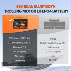 LiTime 36V 50Ah Bluetooth Group31 LiFePO4 Battery for Trolling Motor-refurbished