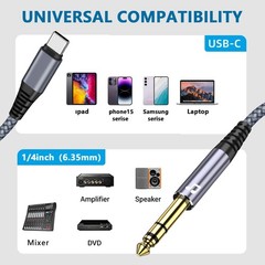 USB C to 1/4″ TRS Audio Stereo Cable 4FT Type C to 6.35mm 1/4 Male Aux Audio