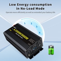 2500W 5000W Power Inverter 12V to 110V Converter With 2USB 3AC LCD Display Black
