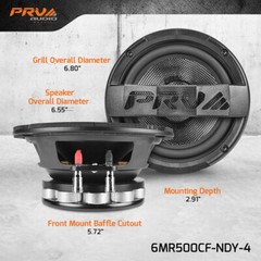 2x PRV 6MR500CF-NDY-4 Carbon Fiber 6.5″ Midrange Bike Speakers 4Ω Waterproof