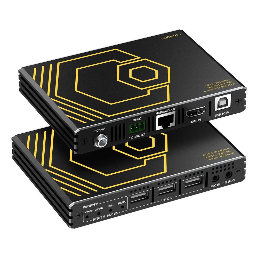 HDMI KVM Extender 4K 60Hz HDR Over Cat6 300ft – USB Hub POE RS232 EDID Audio