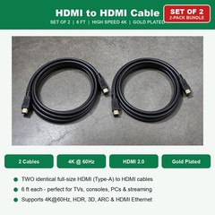 HDMI to HDMI Cable 6FT 4K Set of 2 for HDTV Monitor PS5 PS4 Xbox Blu-ray Player