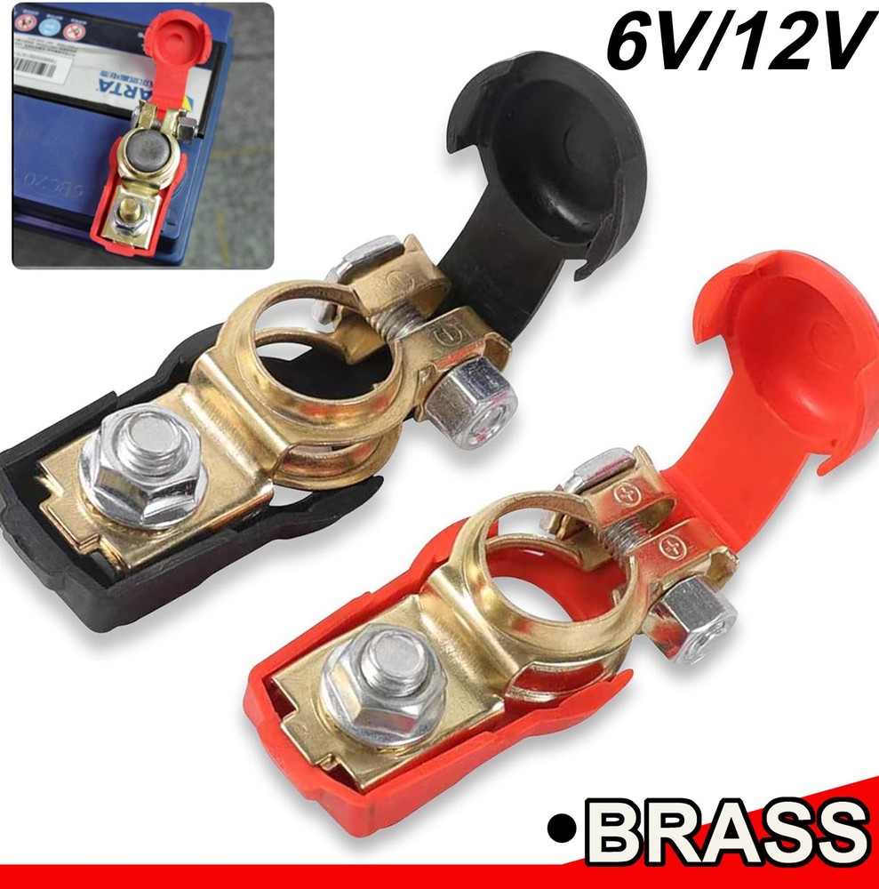Top Post Car Battery Terminal w/ Cover Cap Brass Pole Connector Cable Clamp 12V
