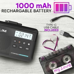 KLIM K7 Portable Cassette Tape Player + MP3 Converter, Headphones, 32GB, Black