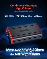 VEVOR Car Audio Amplifier Car Amplifier 4-Channel Class D Max. 4x272W at 4 Ohms