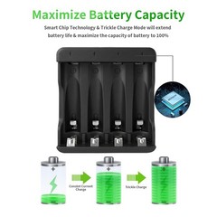 BEVIGOR 4 Bay AA AAA Battery Charger, USB High Speed Independent Slot Black
