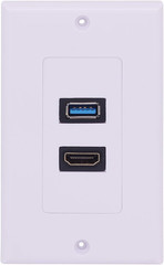 HDMI USB 3.0 Wall Plate, 1 Port HDMI Female + 1 Port USB Female Video Component