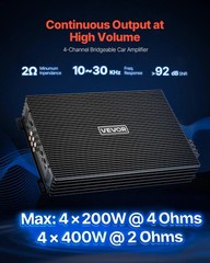 VEVOR Car Audio Amplifier Car Amplifier 4-Channel Class AB Max. 4x200W at 4 Ohms